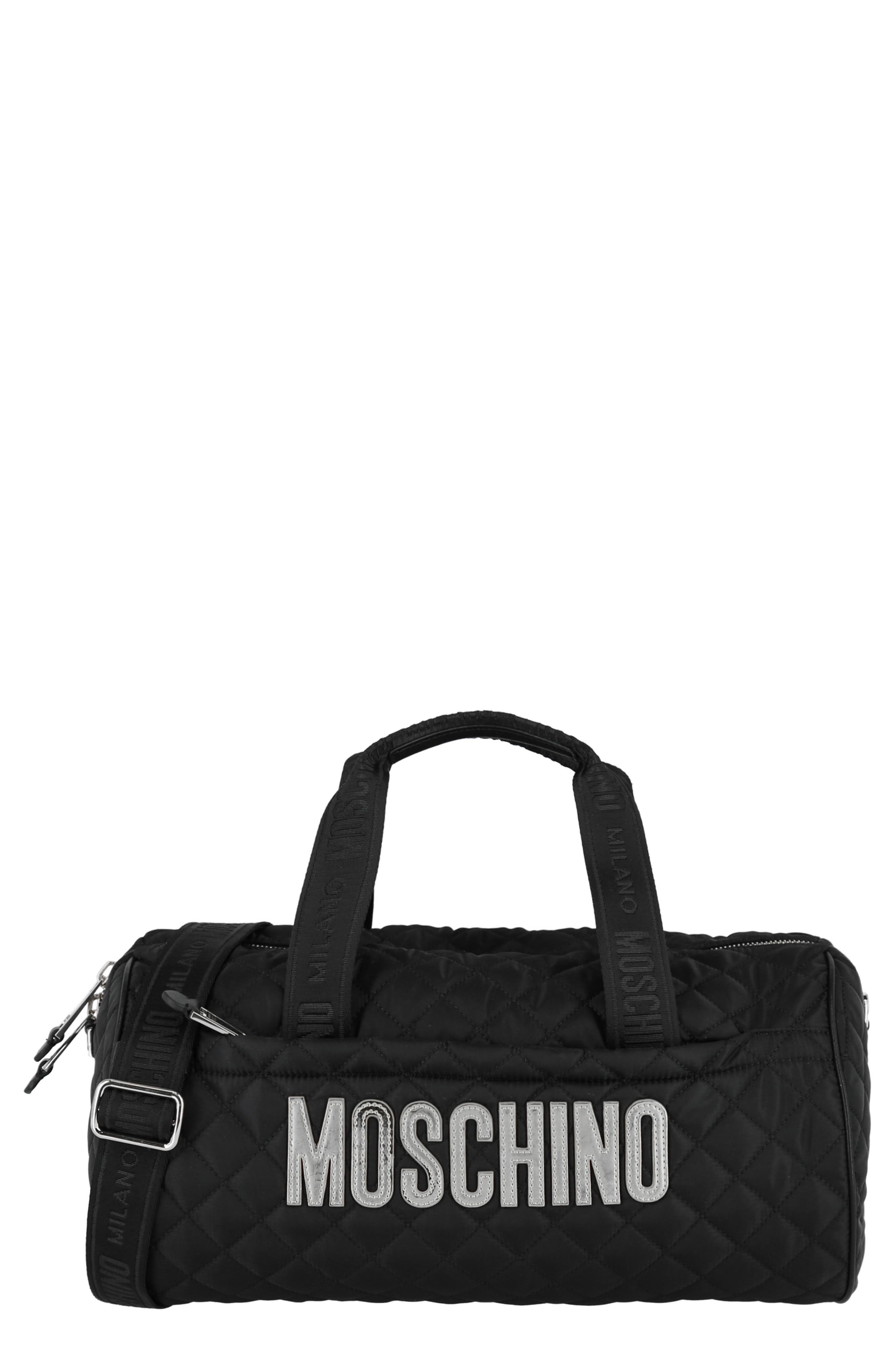 Moschino Travel Quilted Duffle Bag, Main, color, 