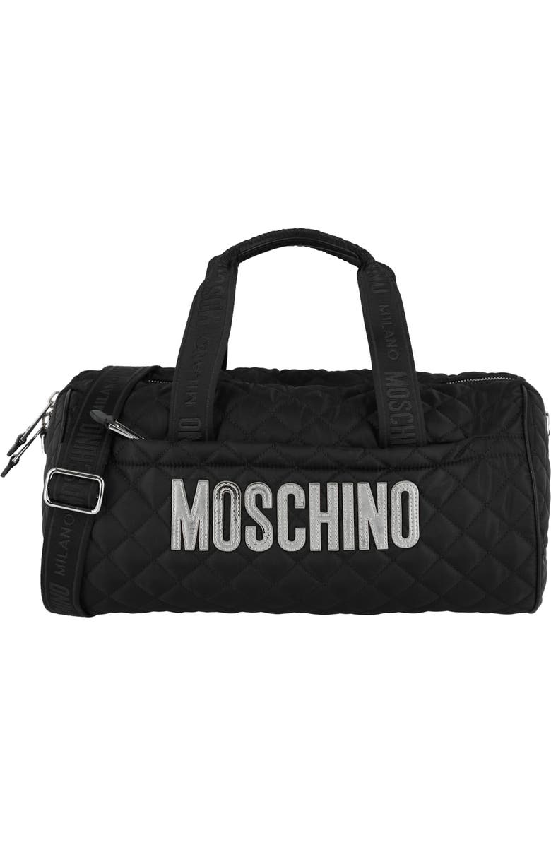 Moschino Travel Quilted Duffle Bag, Main, color,