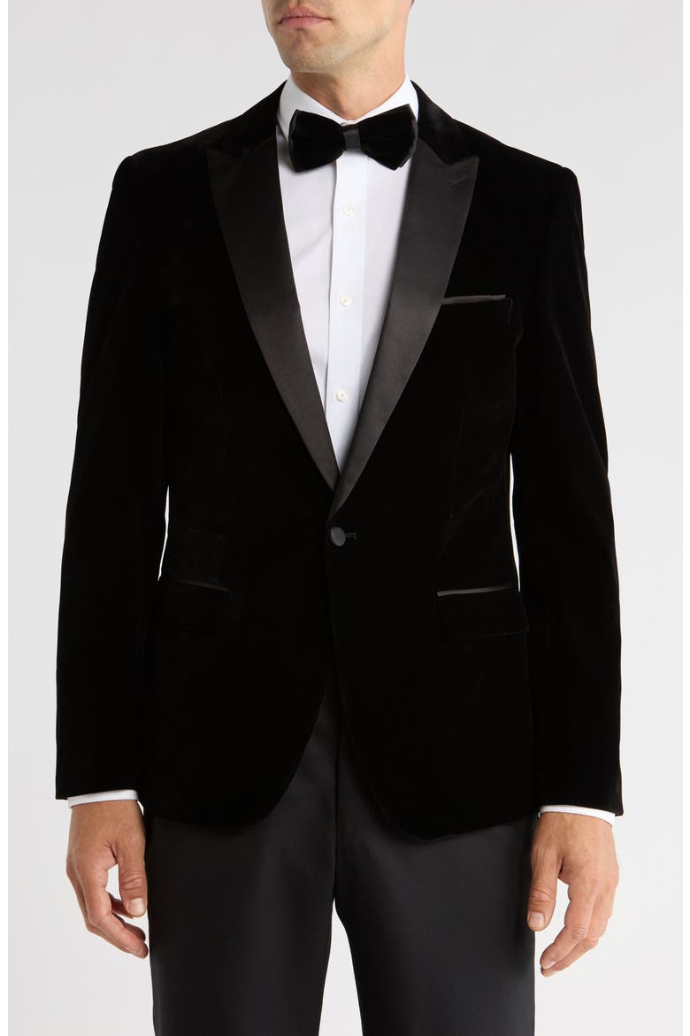 Peak Lapel Velvet Dinner Jacket, Main, color, BLACK