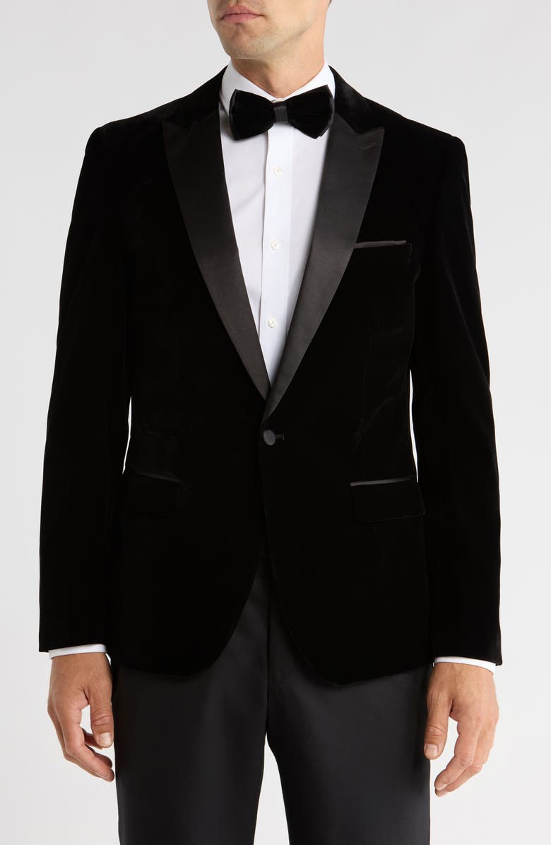 TOM BAINE Peak Lapel Velvet Dinner Jacket, Main, color, Black