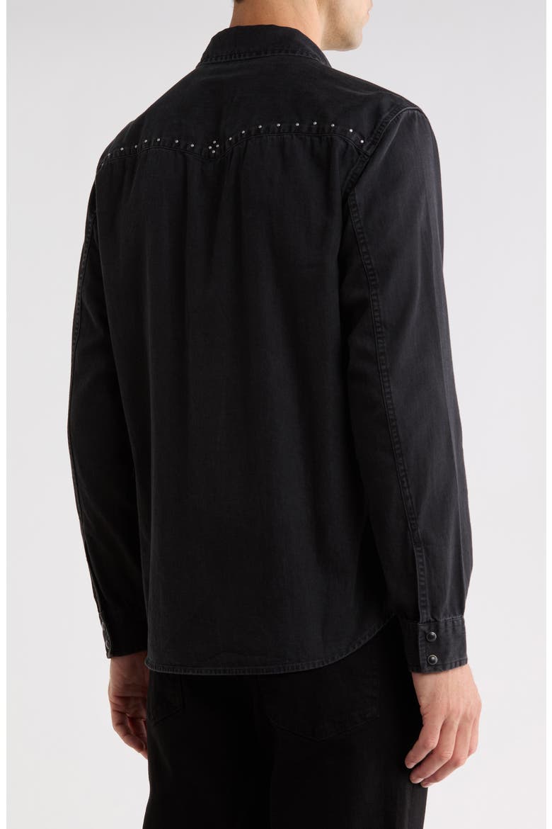 Marshall Studded Coated Cotton Denim Snap-Up Western Shirt, Alternate, color, BLACK