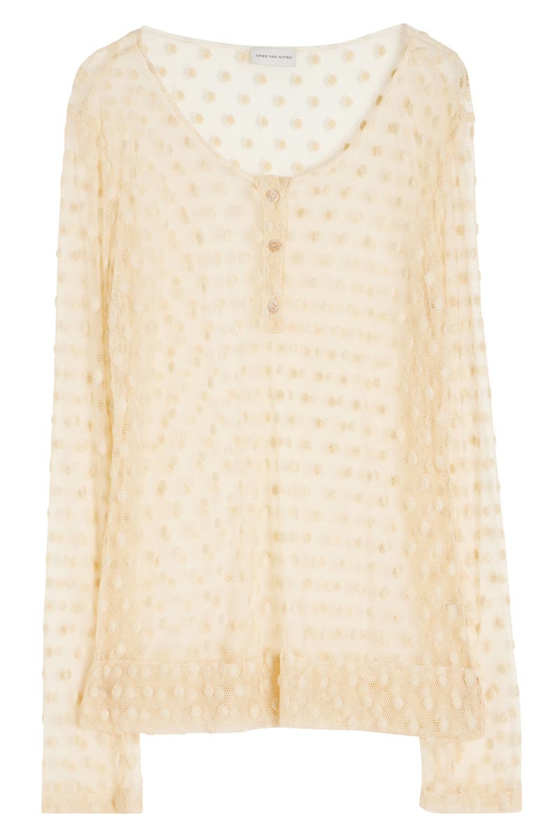 Dries Van Noten Embroidered Polka Dot Mesh Henley, Alternate, color, Ecru