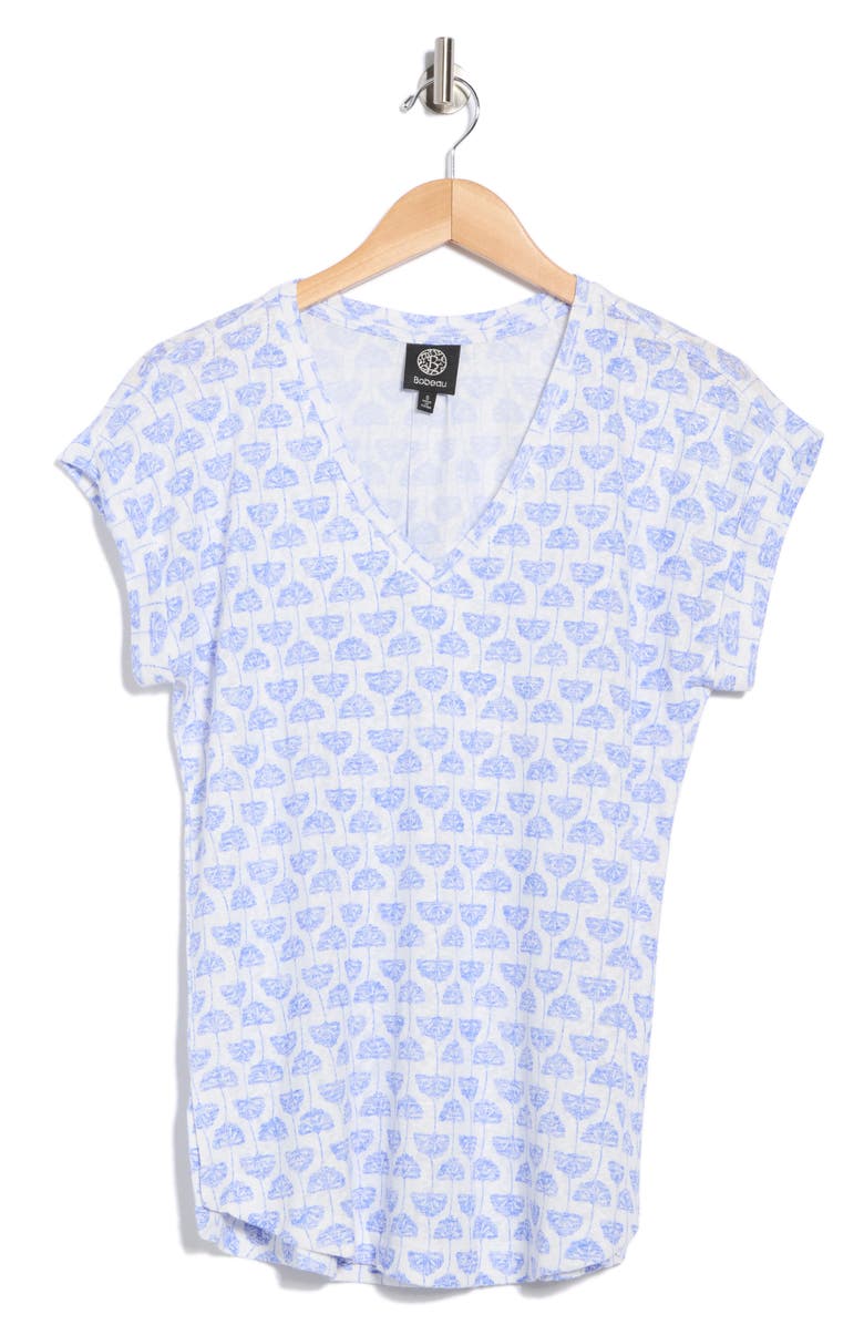 Bobeau V-Neck Pleated Back T-Shirt, Alternate, color, White/ Blue Gink0