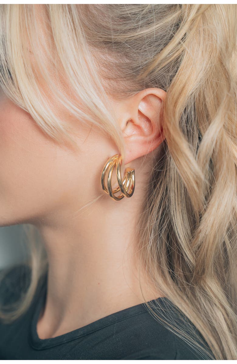 Sterling Forever Michaela Triple Hoop Earrings, Alternate, color, Gold