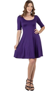 24seven Comfort Apparel A-Line Knee Length Dress Elbow Length Sleeves