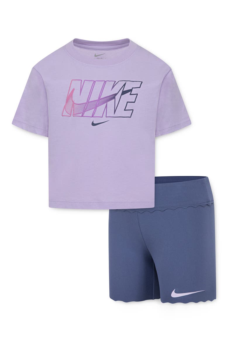 Kids' Swoosh Graphic T-Shirt & Bike Shorts Set, Main, color, DIFFUSED BLUE
