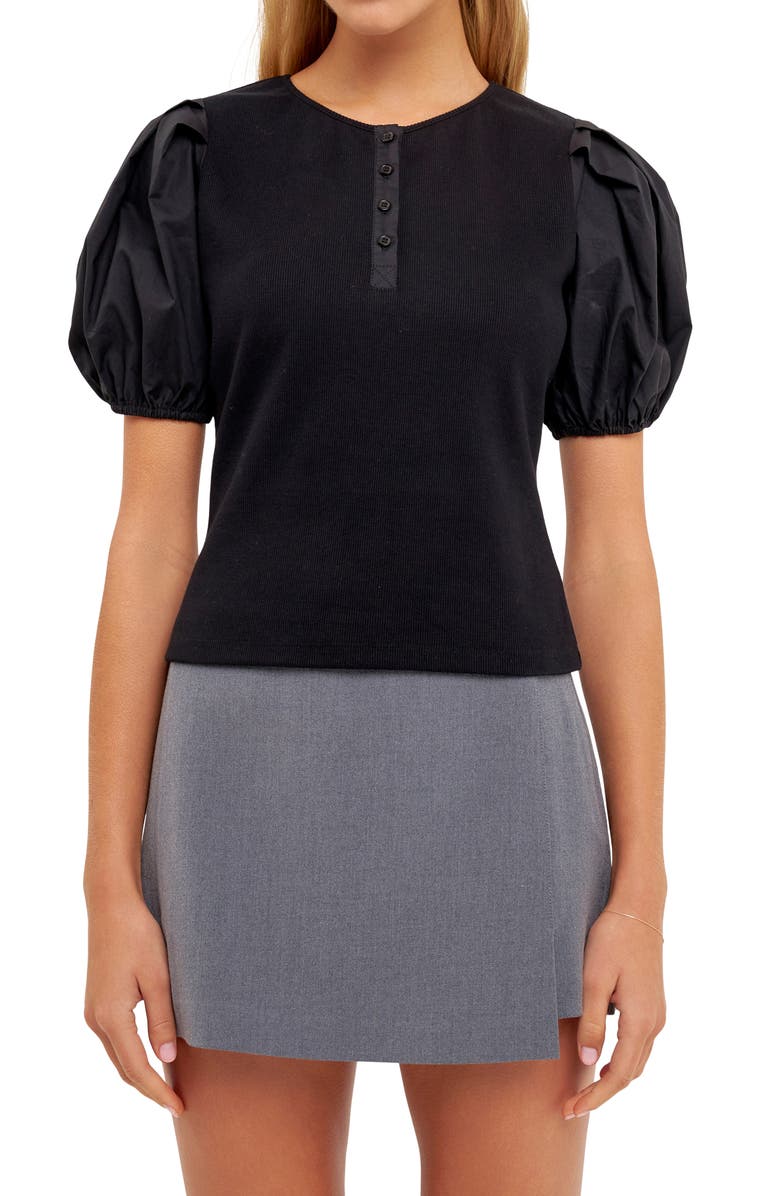 English Factory Puff Sleeve Henley, Alternate, color,