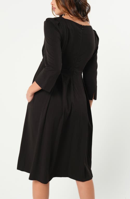 Marion Women's Empire Waist Maternity & Nursing Midi Tea Dress In Tencel In Black