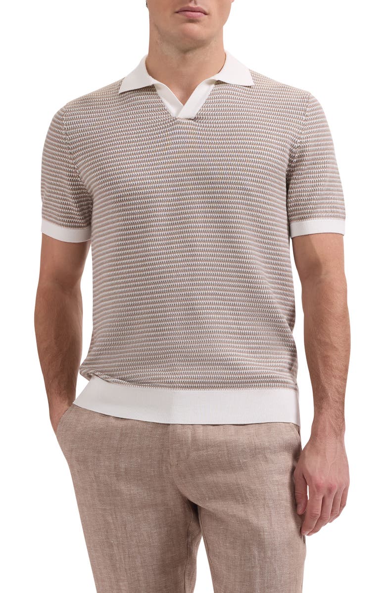 Bugatchi Johnny Collar Stripe Sweater, Main, color, Camel