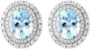 EFFY 14K White Gold Diamond Aquamarine Oval Stud Earrings