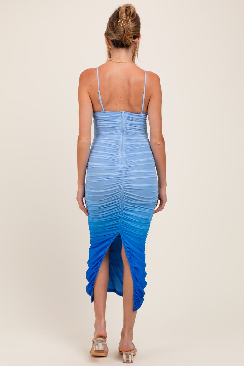Mesh Ombre Ruched Midi Dress, Alternate, color, Blue