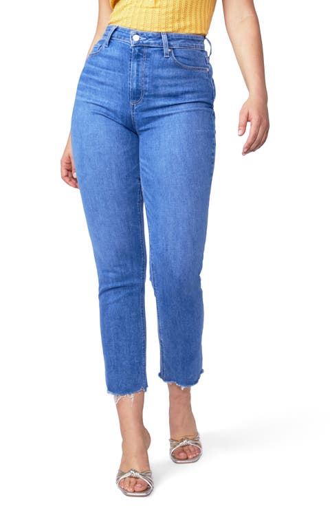Flaunt Curvy Accent High Waist Raw Hem Ankle Straight Leg Jeans