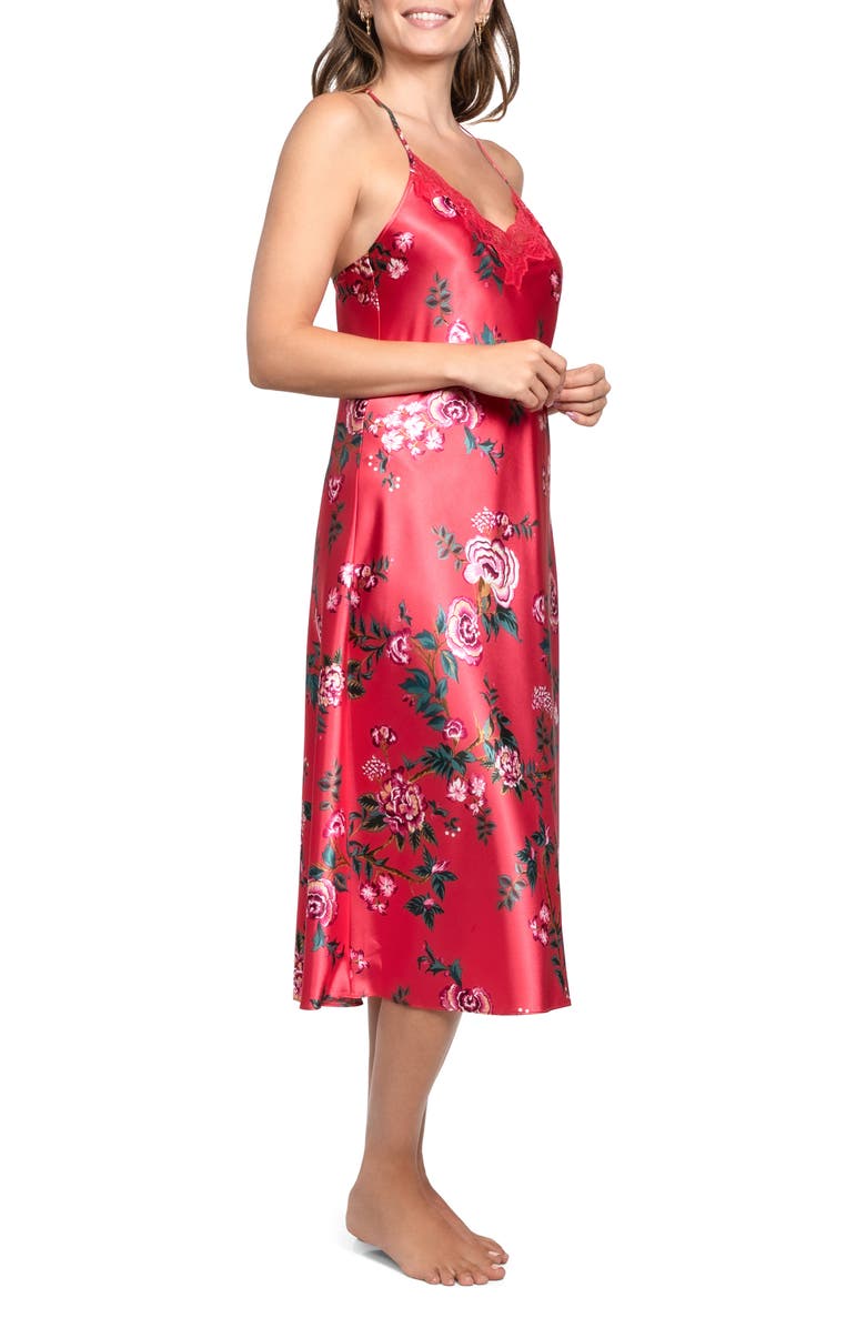 In Bloom by Jonquil Phoenix Lace Trim Satin Nightgown, Alternate, color, Red