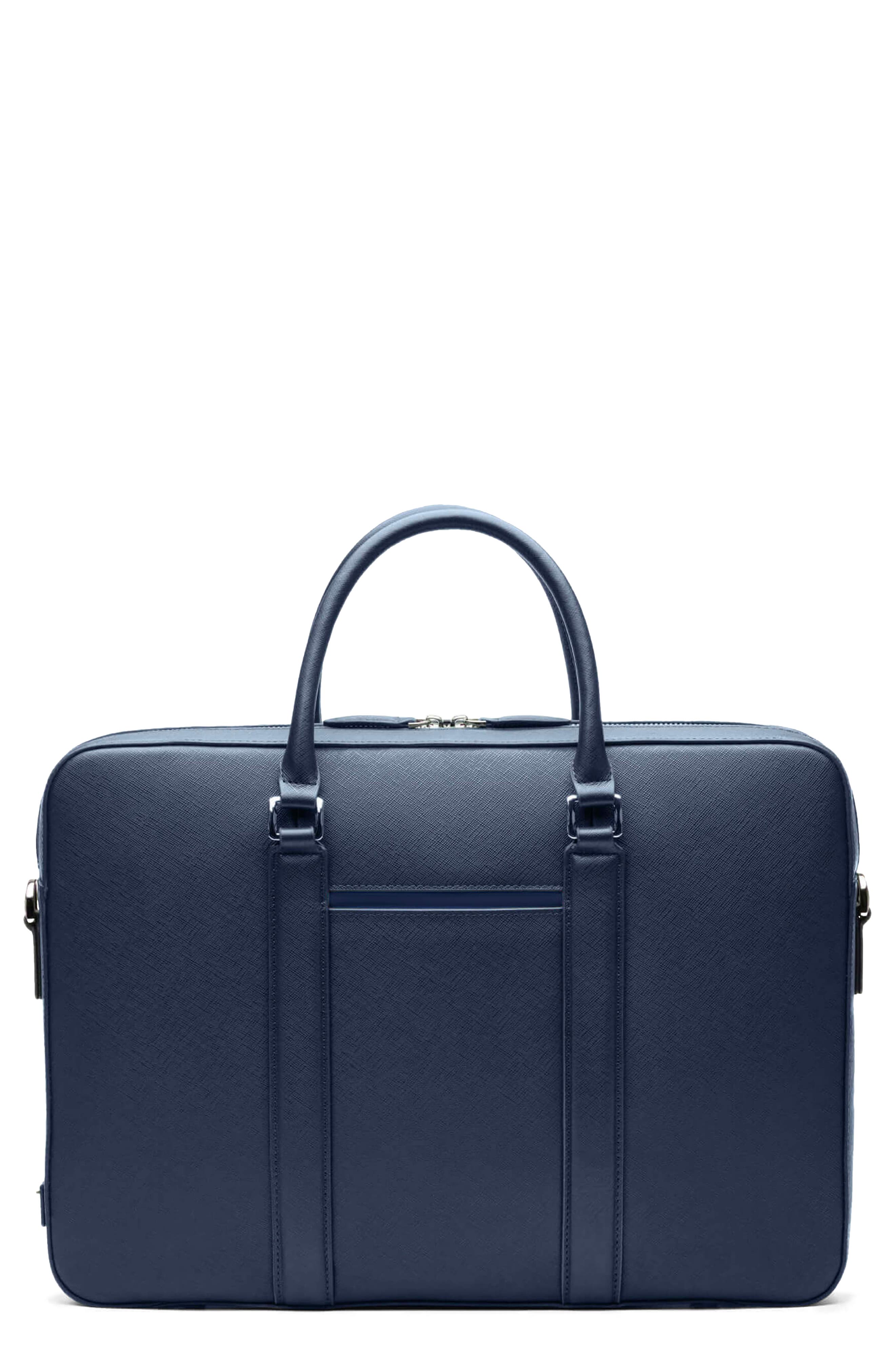 Maverick & Co. Manhattan Deluxe Leather Briefcase, Main, color, Navy