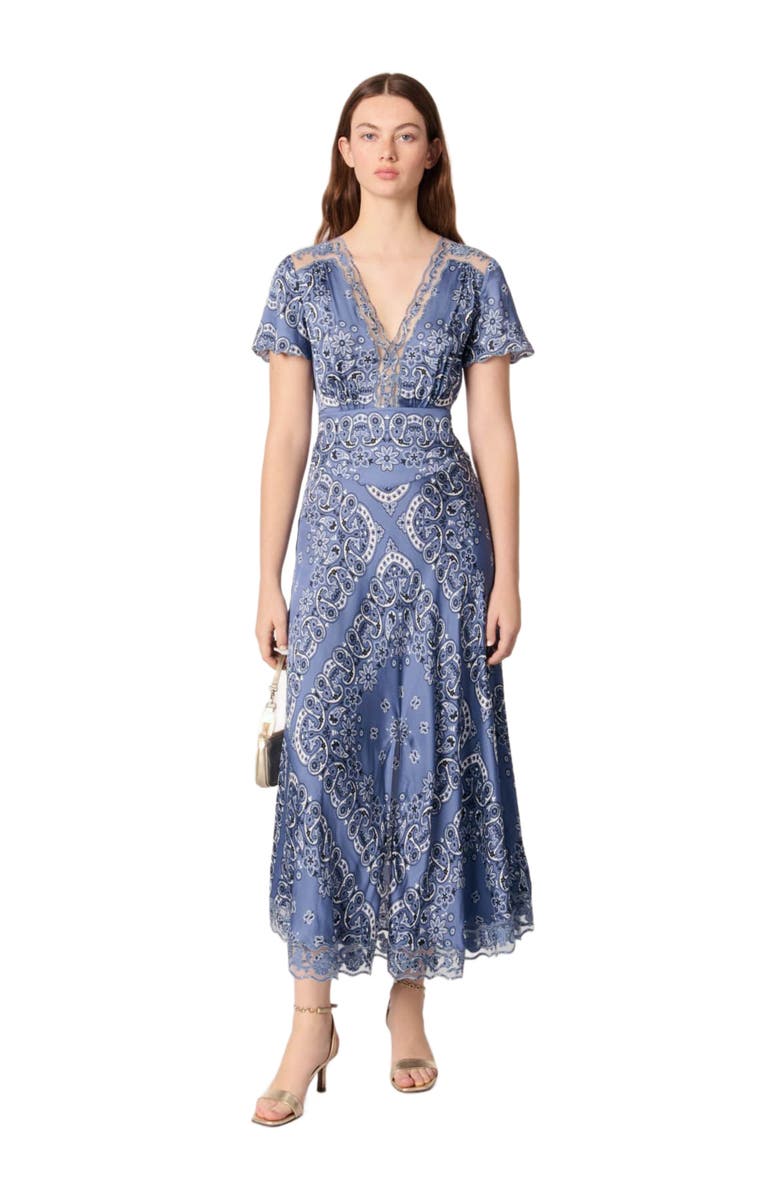 maje Patterned flowing maxi dress, Main, color, Blue Bandana Print