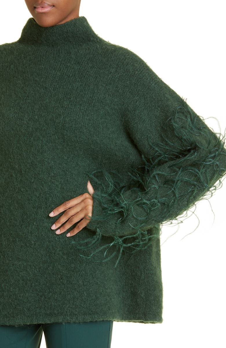 LAPOINTE Ostrich Feather Embellished Alpaca Blend Funnel Neck Sweater, Alternate, color,