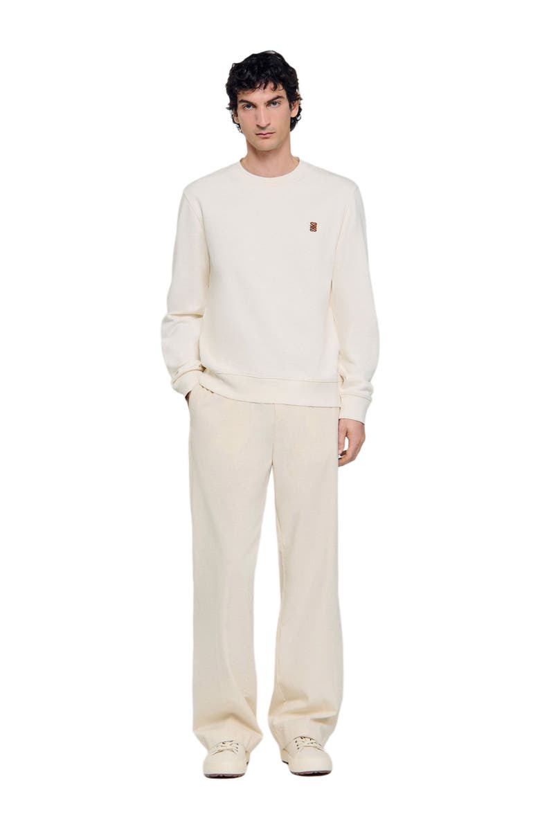 SANDRO Oversized sweatshirt with leather patch, Main, color, Butter Cream