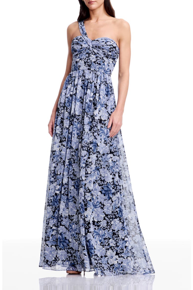 Idalia Metallic Floral One-Shoulder Gown, Main, color, NAVY MULTI