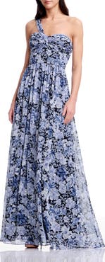 Dress the Population Idalia Metallic Floral One-Shoulder Gown