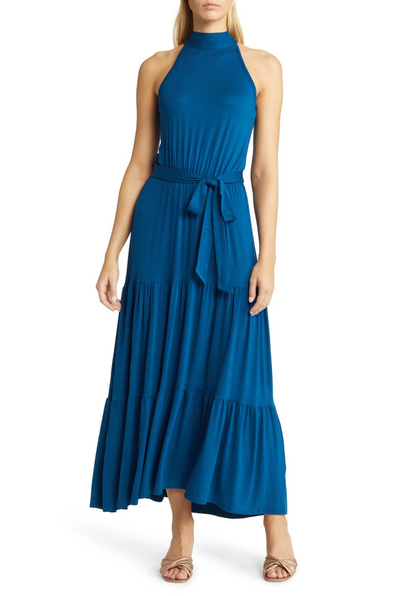 Tiered Halter Maxi Dress, Main, color, DK TEAL