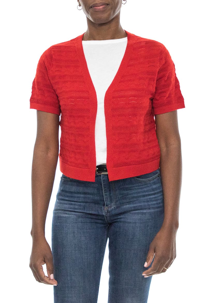 Pointelle Stitch Short Sleeve Bolero, Main, color, NINA RED