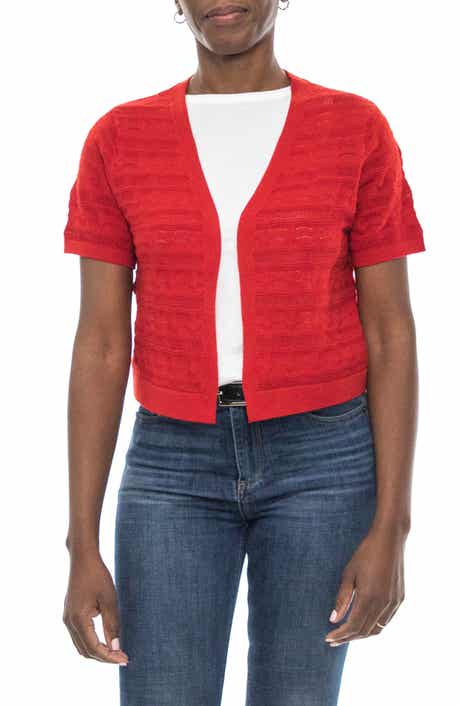 Nina Leonard Pointelle Stitch Short Sleeve Bolero
