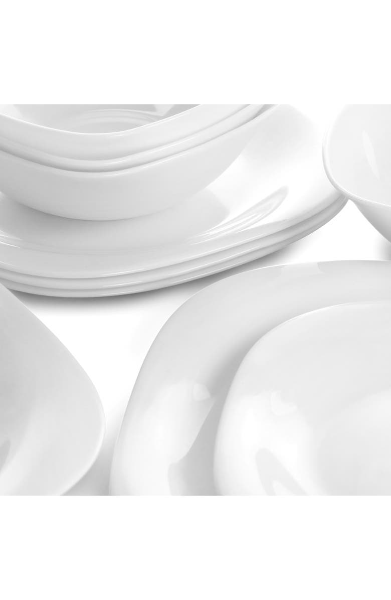 Gibson Ultra Ultra Piazza 18 Piece Soft Square Tempe Opal Glass Dinnerware Set, Alternate, color, White