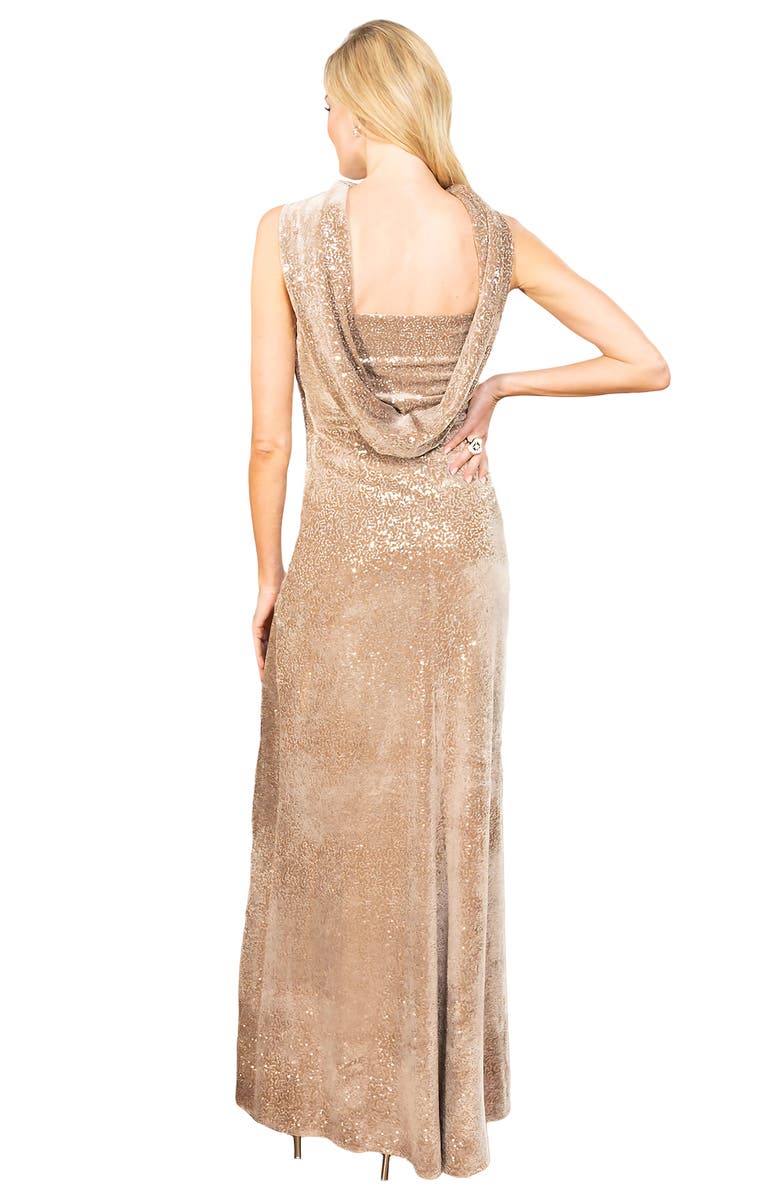 HotSquash London Clothing Cowl Back Maxi Sequin Velvet Dress, Alternate, color, 