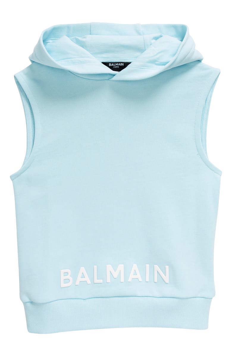 Balmain Kids' Logo Graphic Sleeveless Hoodie, Main, color,