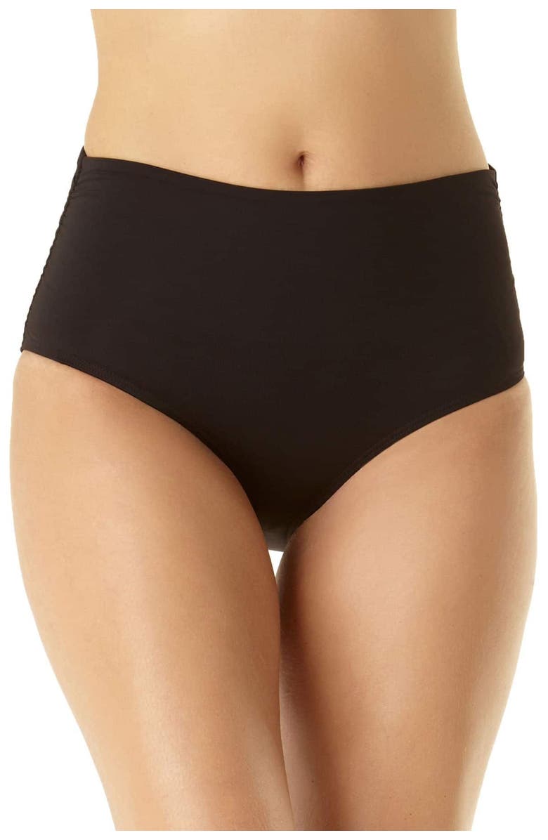 Anne Cole Women's Live In Color Convertible High Waist Shirred Swim Bottom, Main, color, Black