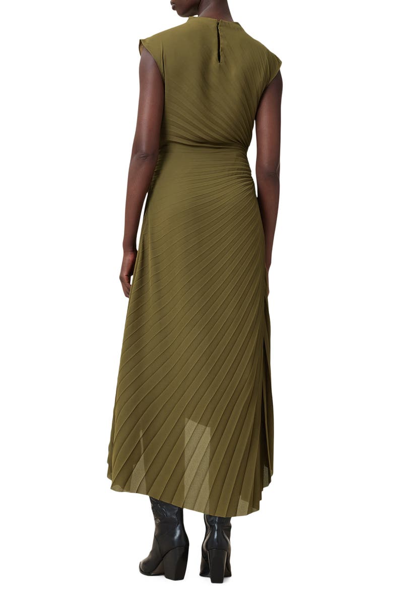 AllSaints Rayanna Pleated Cap Sleeve Dress, Alternate, color, Fango Green
