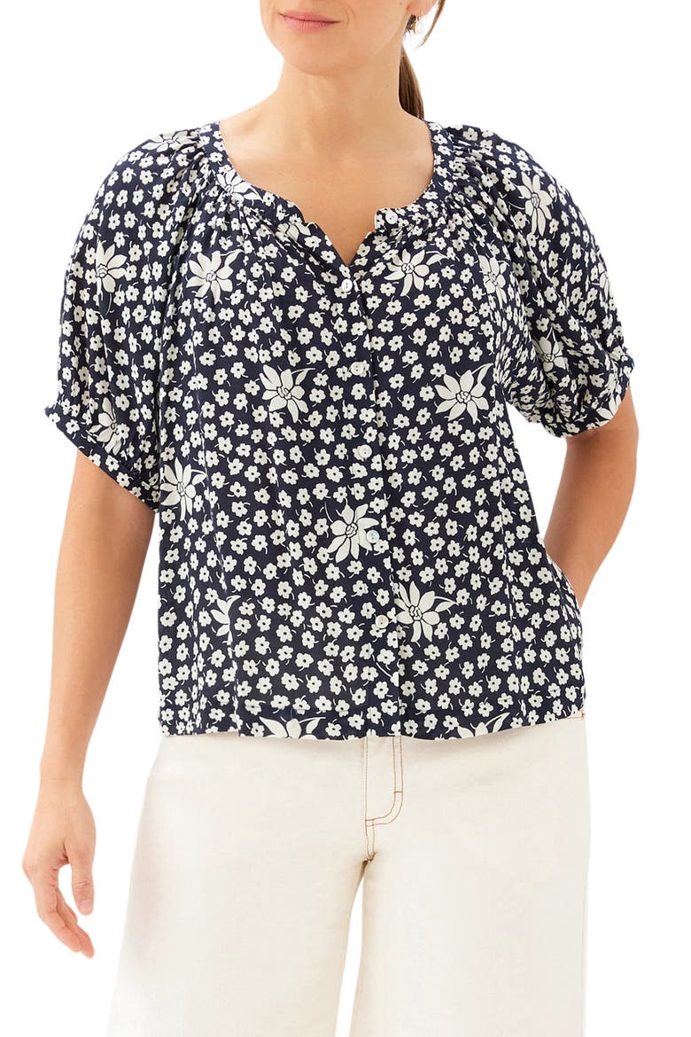 Floral Short Sleeve Button-Up Peasant Top, Main, color, FLORAL PRINT