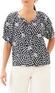 Karen Kane Floral Short Sleeve Button-Up Peasant Top