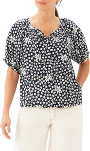 Karen Kane Floral Short Sleeve Button-Up Peasant Top