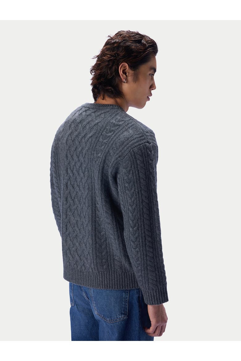 Cashmere Aran Cable-knit Crewneck Sweater, Alternate, color, plum kitten