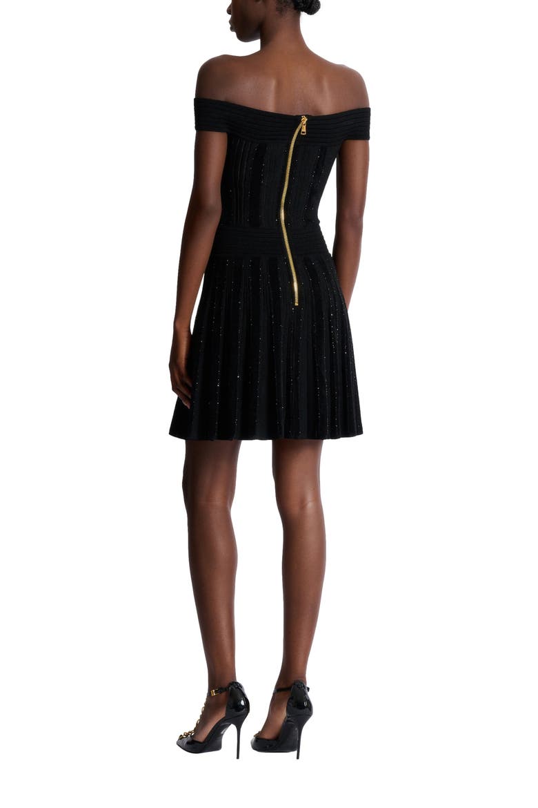 Off-the-shoulder glitter knit dress, Alternate, color, black
