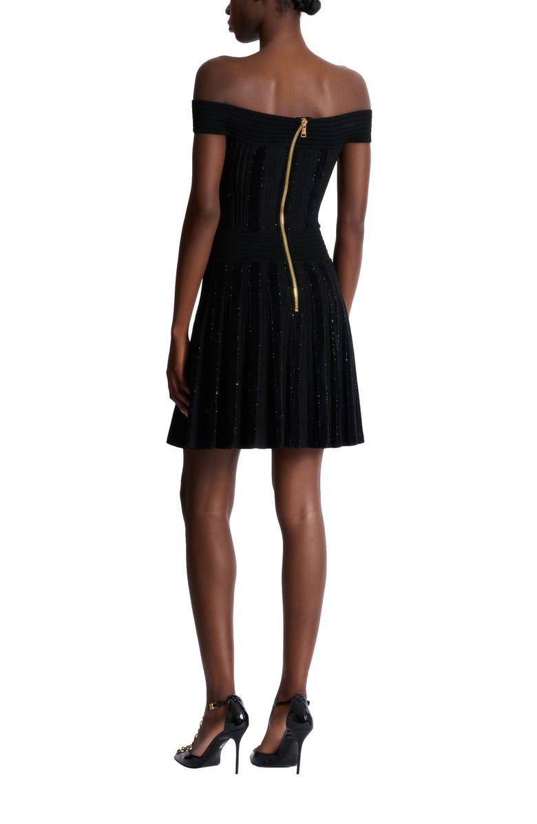 Balmain Off-the-shoulder glitter knit dress, Alternate, color, Black