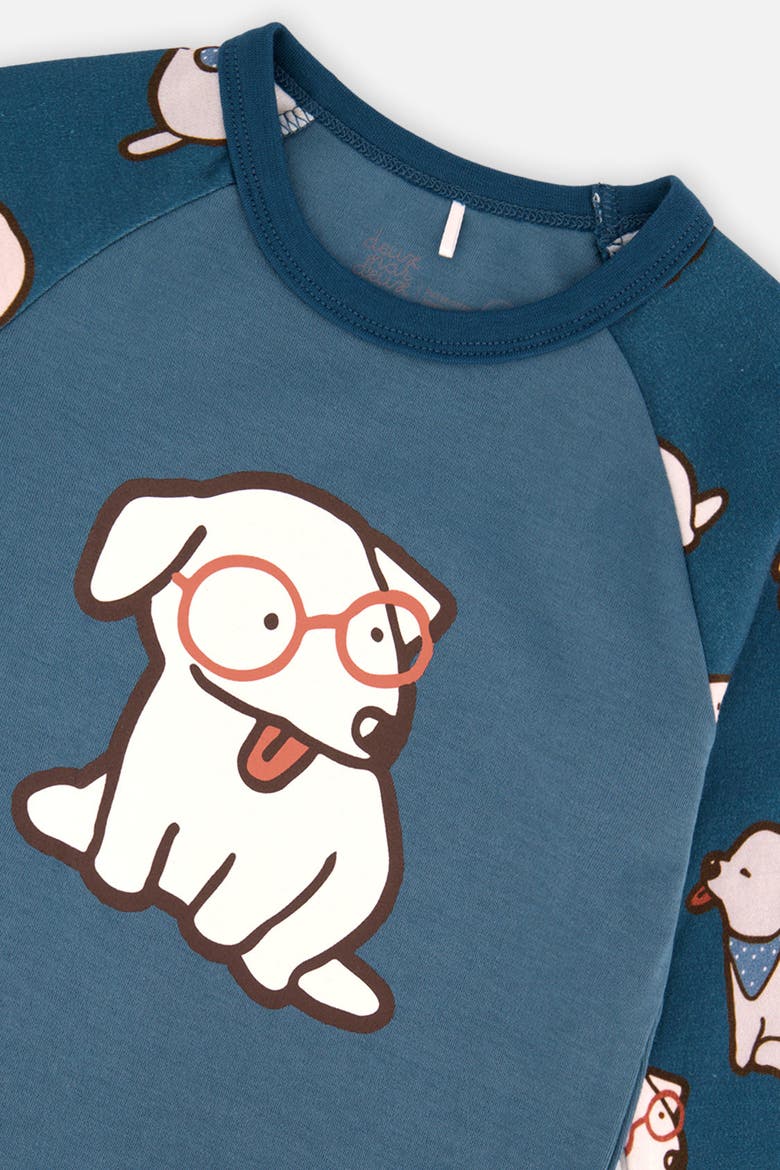 Dog Organic Cotton Top Pants Two Piece Pajama Set, Alternate, color, Turquoise Printed Dogs