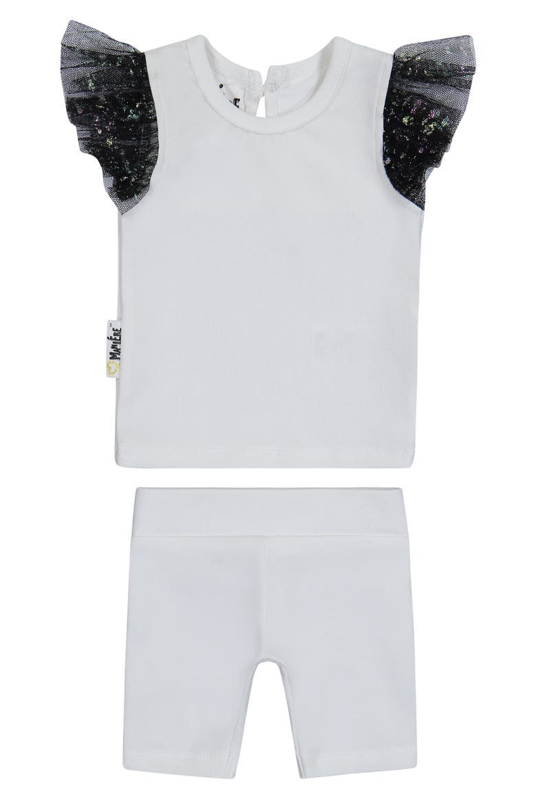 Glitter Mesh Top & Shorts Set, Main, color, WHITE/BLACK