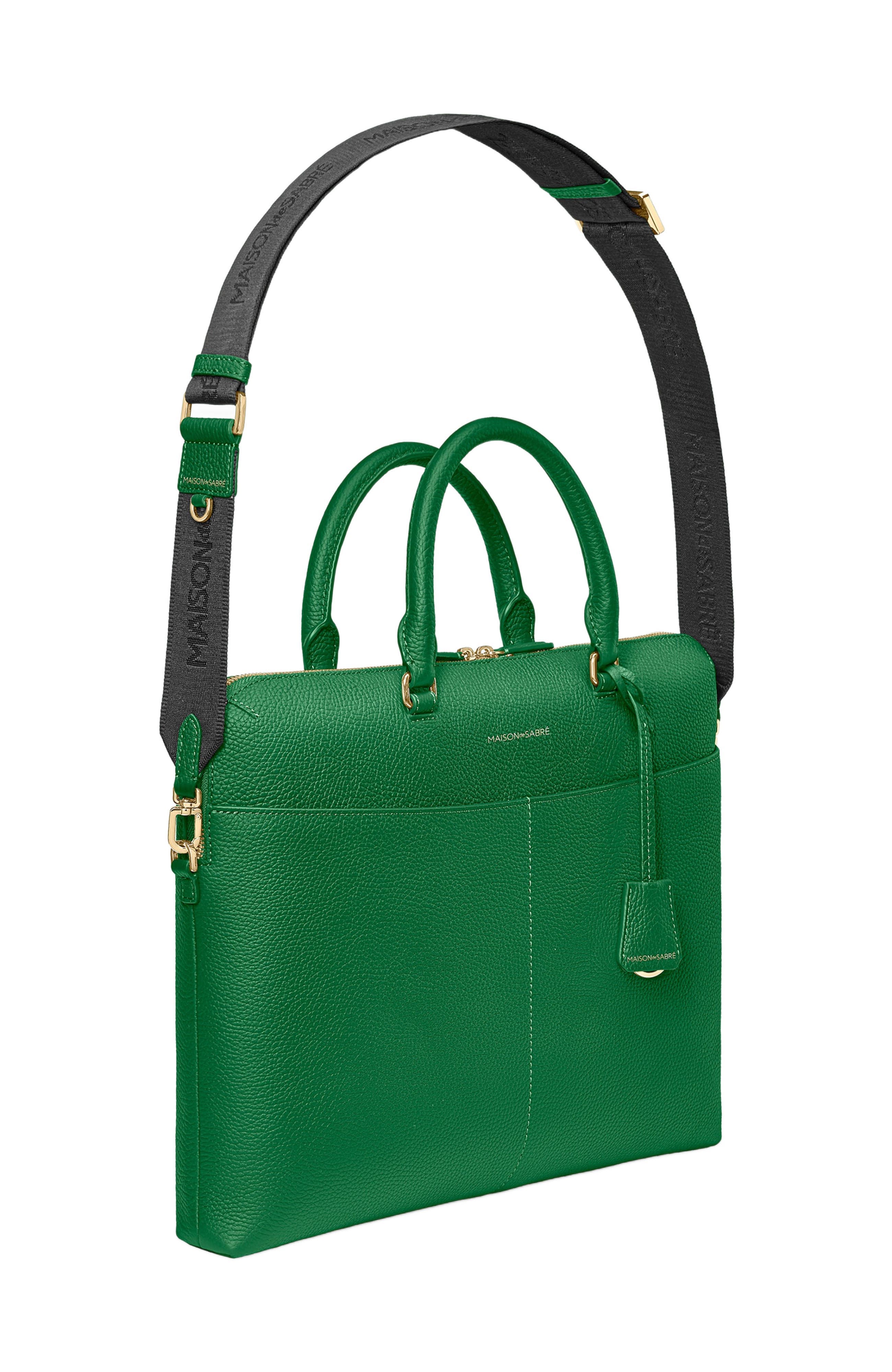 Leather Laptop Bag, Alternate, color, Emerald Green