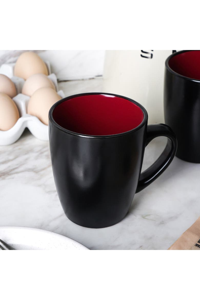 Albie Stoneware 4-Piece Mug Set, Main, color, Red and Black