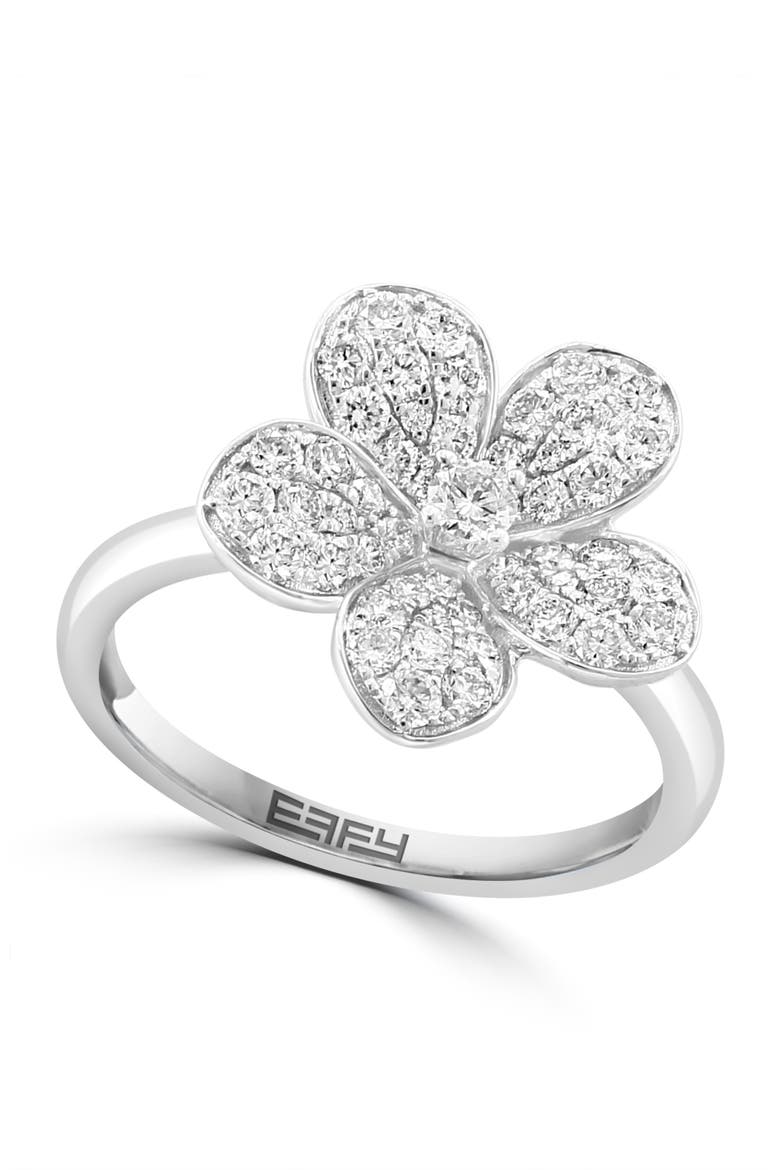 925 Silver Diamond Flower Ring, Main, color, Hematite and FW Blush Pearl