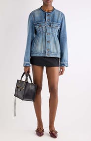 Balenciaga Distressed Organic Cotton Japanese Denim Hourglass Jacket