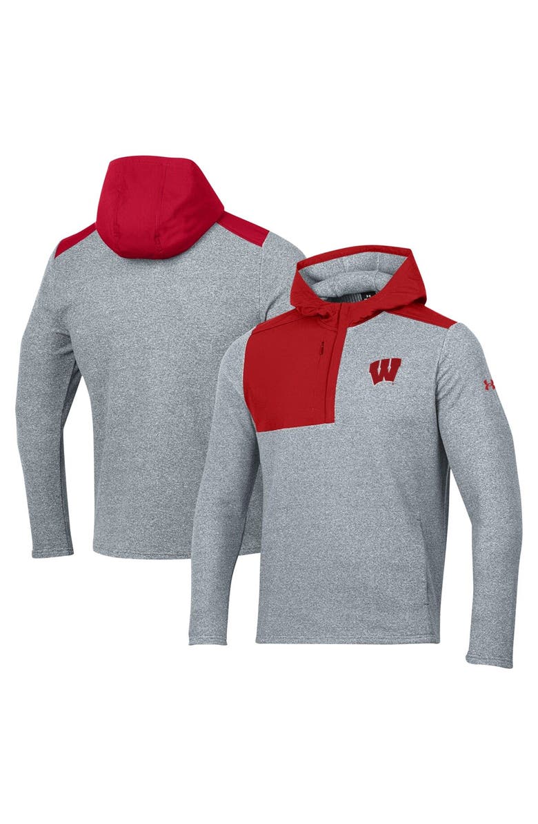 Under Armour Men's Under Armour Gray Wisconsin Badgers Survivor Fleece Hoodie Quarter-Zip Jacket, Main, color, Gray