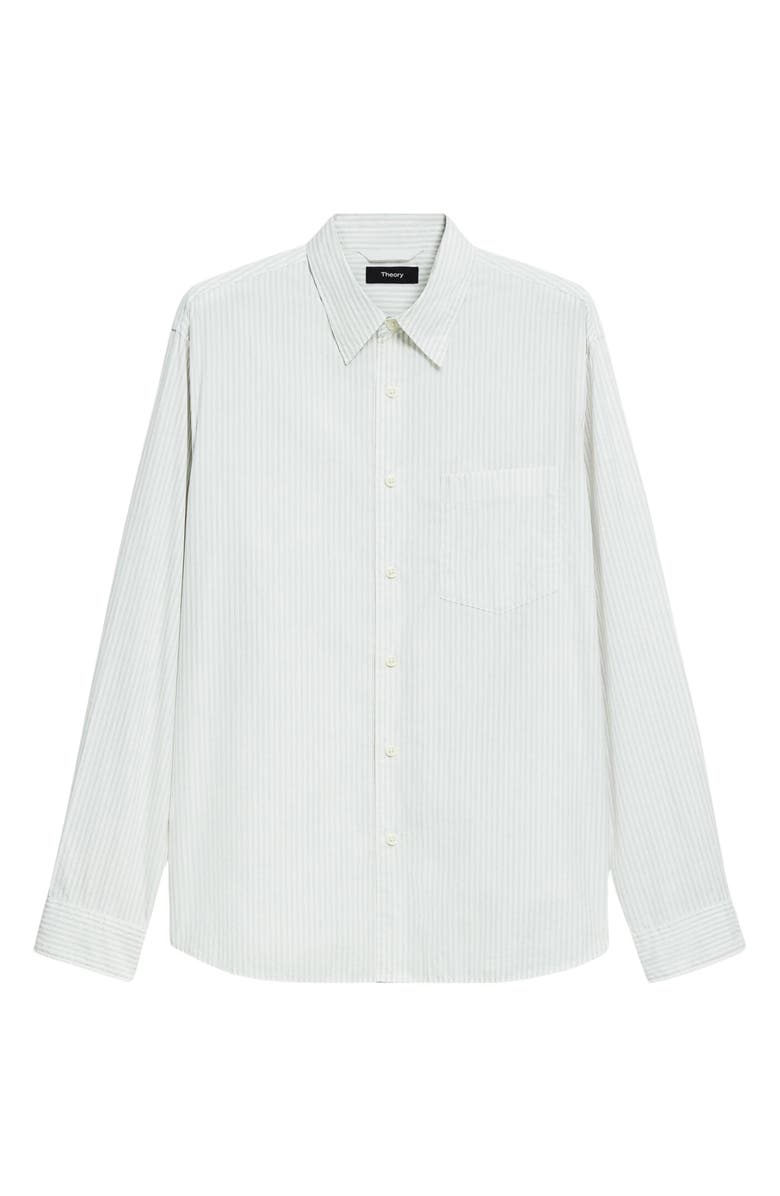Theory Weekend Stripe Cotton Button-Up Shirt, Alternate, color, White/ Walnut