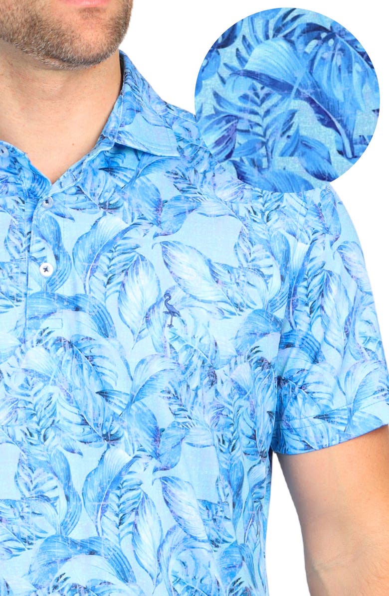 TailorByrd Tropical Leaf Print Performance Polo, Alternate, color, Blue