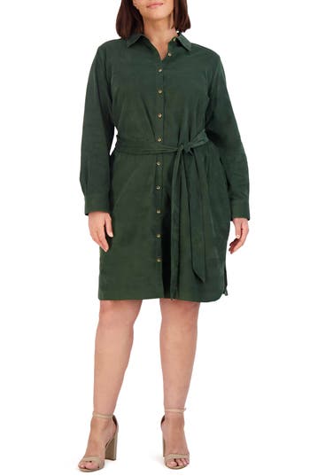 Foxcroft Rocca Long Sleeve Corduroy Shirtdress In Green