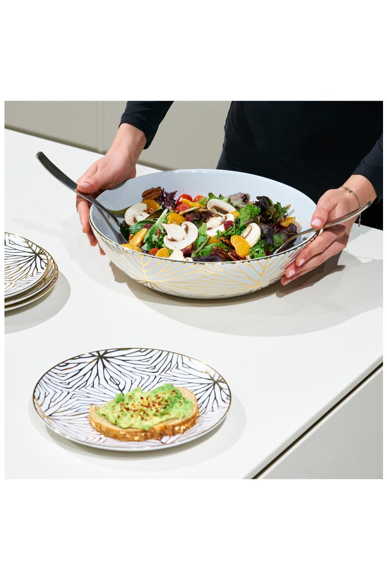 Talianna Lily Pad Ceramic Serving Bowl, Alternate, color, WHITE AND GOLD