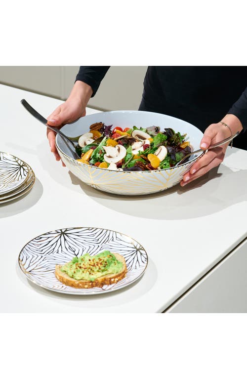 Anna New York Talianna Lily Pad Ceramic Serving Bowl In White And Gold