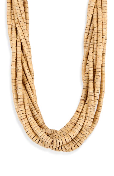 Wood Beaded Multistrand Necklace